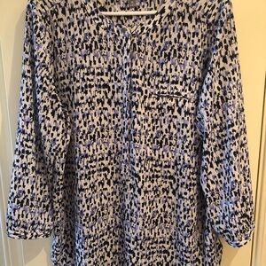 JM Collection Womens Blouse X-Large blue top Multicolor Black/Blue/White